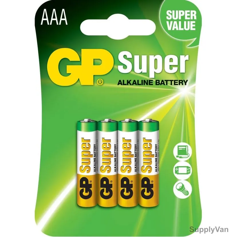 Gp Super Alkaline AAA Battery, 1.5V, 4 Pcs/Pack