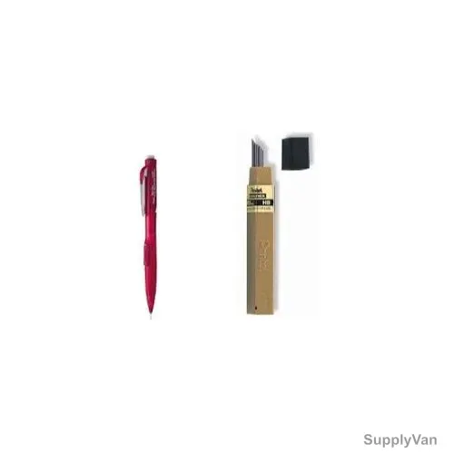 Pentel Twist Eraser Click Mechanical Pencil With Lead, PEP-PACK-068, 0.5MM, Red, 2 Pcs/Set