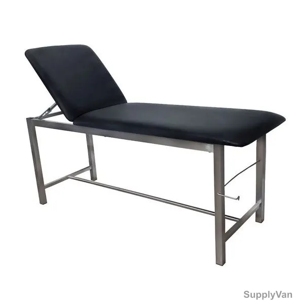 DP Metallic Standard Examination Bed With Roll Holder, Stainless Steel/Imitation Leather, Black/Silver