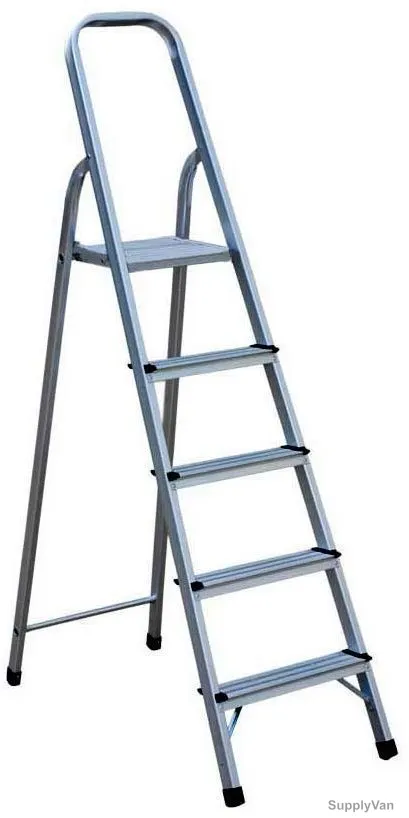 Robustline Step Ladder, 5 Steps, Steel, Silver