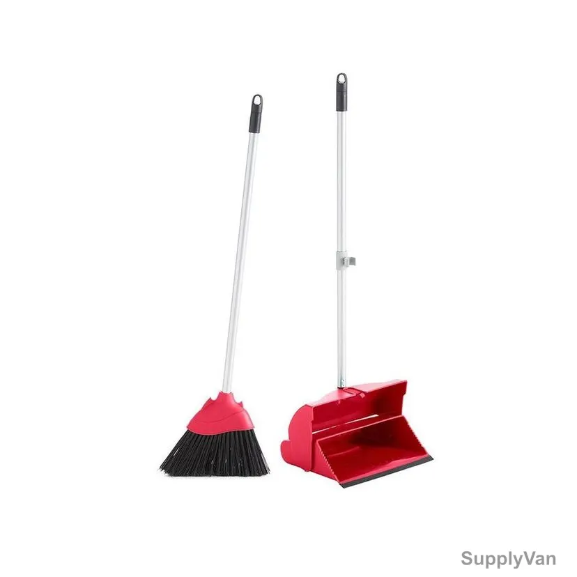 Akc Foldable Dustpan and Broom Set, DP28R, Plastic, Red