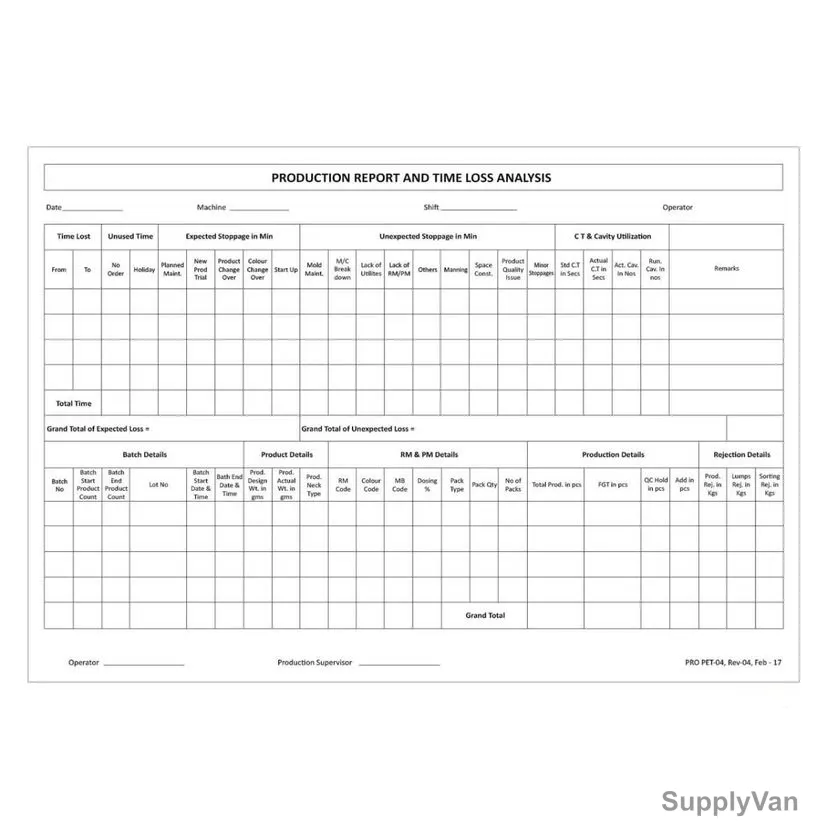 Production Report Paper, Single Page, 1000 Pages/Pack