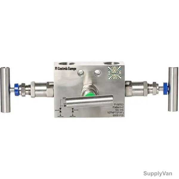 PI Controls Three Manifold Valve, PI-M103, 1/2 Inch, FNPT