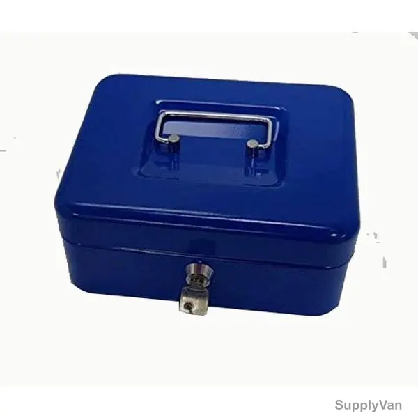 Deluxe Metal Cash Box, CB10, 10 Inch, Blue