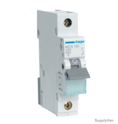 Hager Miniature Circuit Breaker, MU163A, 1P, Curve C, 63A