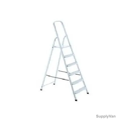 Robustline Step Ladder, 6 Steps, Steel, White