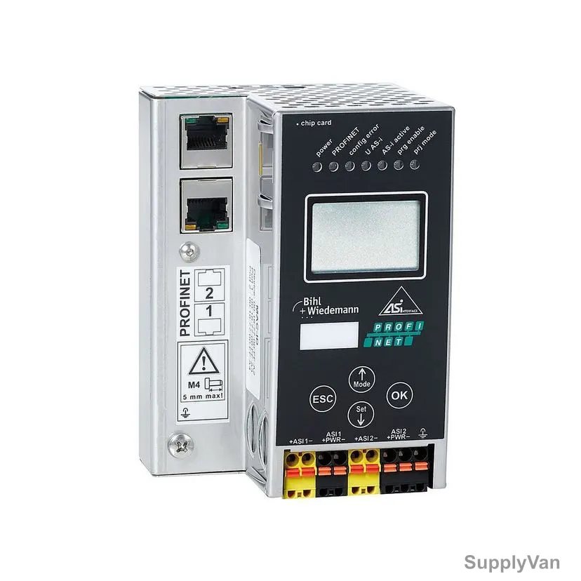Bihl+Wiedemann ASi 3.0 PROFINET Gateway Integrated Switch, BWU3122, Stainless Steel, 2 Masters