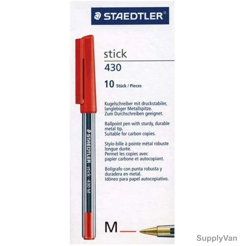 Staedtler Ball Pen, 430-M, Stick, Medium, Red, 10 Pcs/Pack
