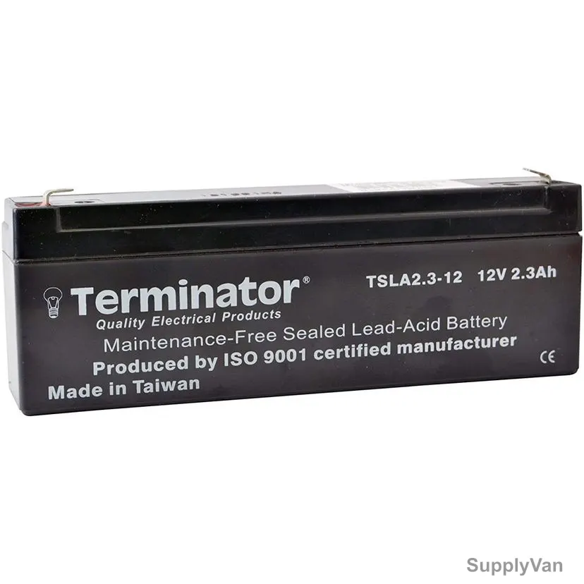 Terminator Rechargeable Sealed Lead Acid Battery, TSLA-2-3-12, 12V, 2.3Ah