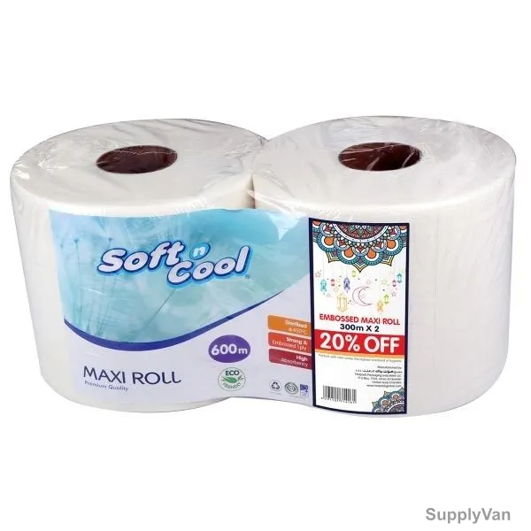 Hotpack Twin Maxi Roll Pack, OPMRI300TP, Soft n Cool, 1 Ply, 130 Mtrs, White, PK2