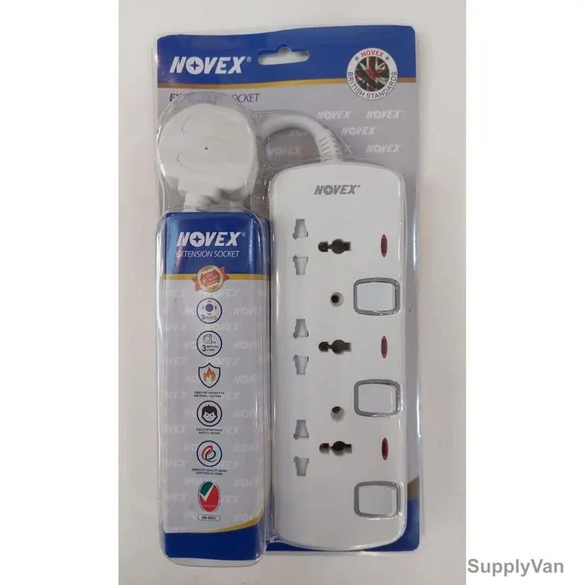 Novex Extension Socket, N-D103-3MTR-UTH, 3 Way, 3 Mtrs Cable Length, White