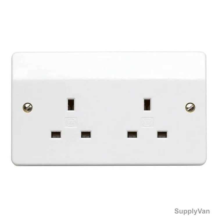 Mk Unswitched Socket, K781WHI, Logic Plus, 13A, 2 Gang, Plastic, White — image 1