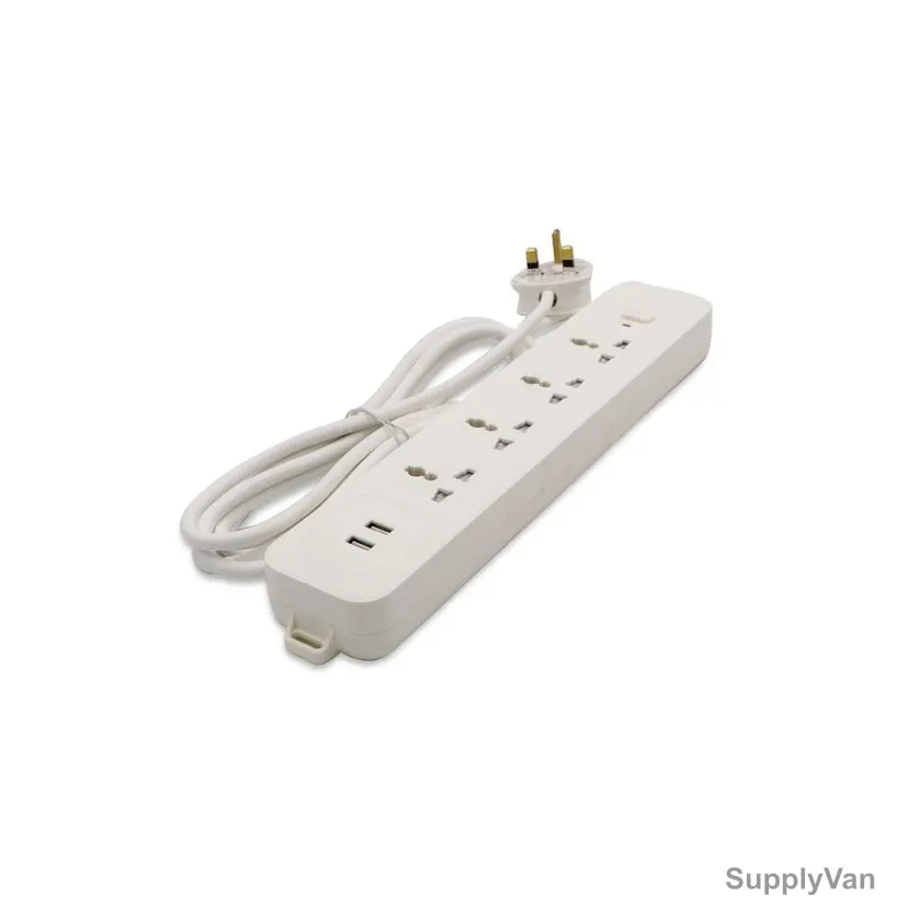 Gongniu Extension Socket With 2 USB, NB-0003, 4 Way, 13A, White