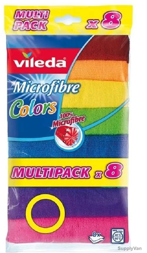 Vileda All Purpose Wiping Cloth, VLDW150541, Microfiber, Multicolor, PK8