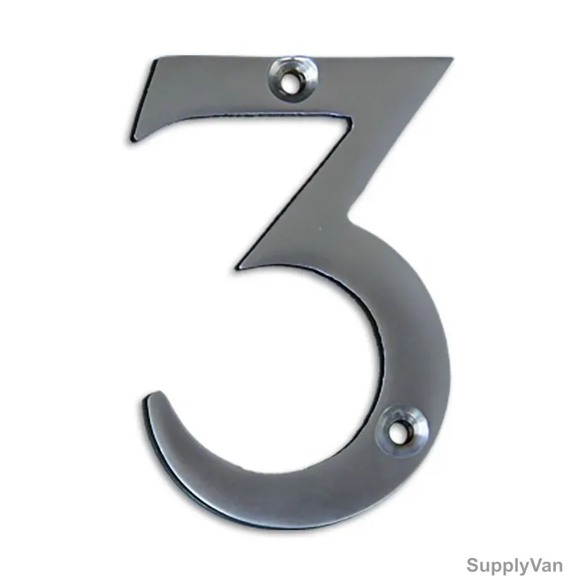 Chrome Plated House Door Number "3", KT-1754, 2 Inch, Aluminium, Silver