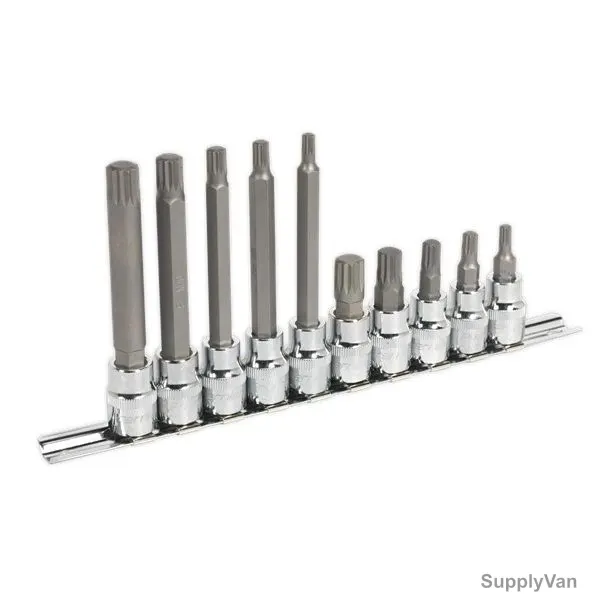Sealey Premier Spline Socket Bit Set, AK6216, Chrome Vanadium Steel, 3/8 Inch Sq. Drive, 10 Pcs/Set