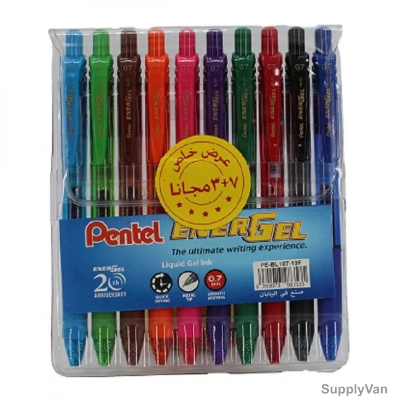 Pentel Energel-X Gel Roller Pen, PE-BL107-10F, 0.7MM Tip, Assorted Colors, 10 Pcs/Set
