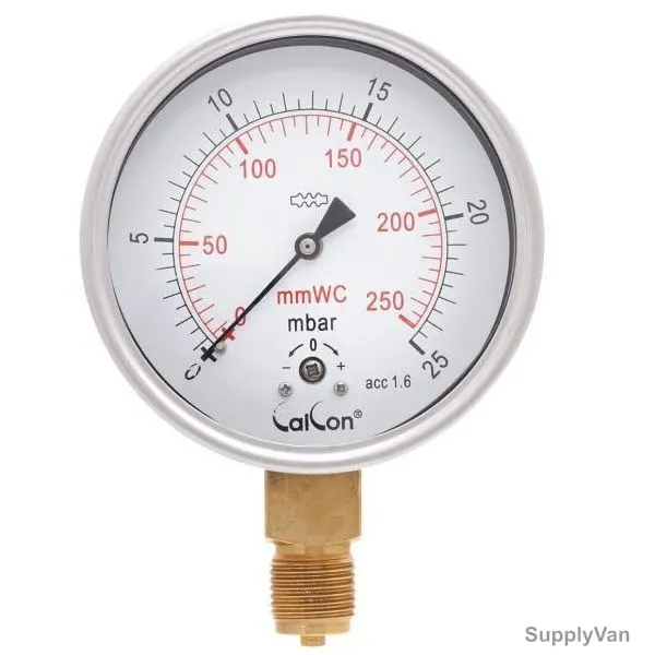 Calcon Capsule Pressure Gauge, CC98A, 100MM, 1/2 Inch, BSP, 0-25 Mbar