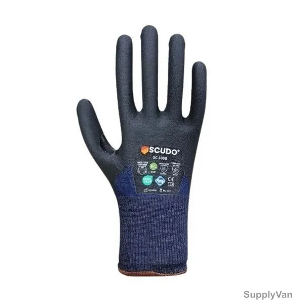 Scudo Flexi Cut II Three-Quarter Dipped Nitrile Coated Gloves, SC-4098, 2XL, Blue/Grey