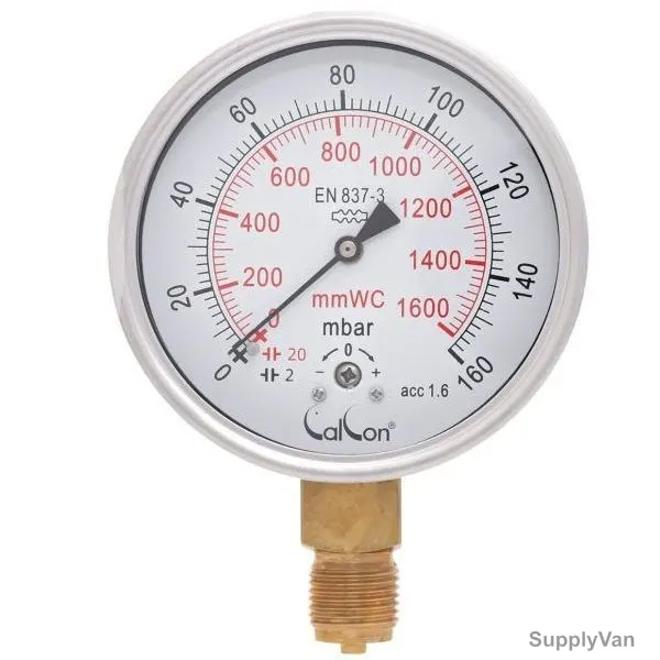 Calcon Capsule Pressure Gauge, CC98A, 100MM, 1/2 Inch, BSP, 0-160 Mbar