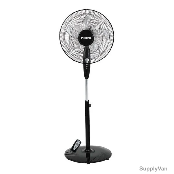 Nikai Pedestal Fan With Remote Control, NPF161R, 45W, 5 Blade, 16 Inch, Black