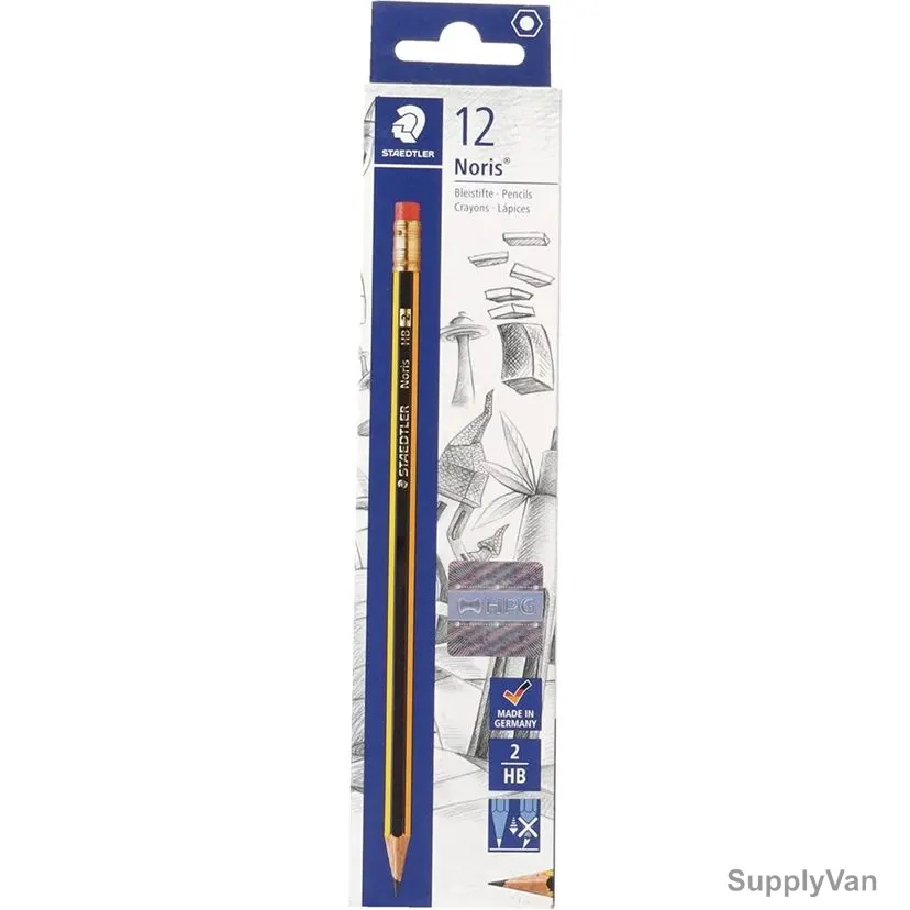 Staedtler Noris Pencil With Rubber Tip, ST-122-HBA-53, Black/Yellow, 144 Pcs/Pack