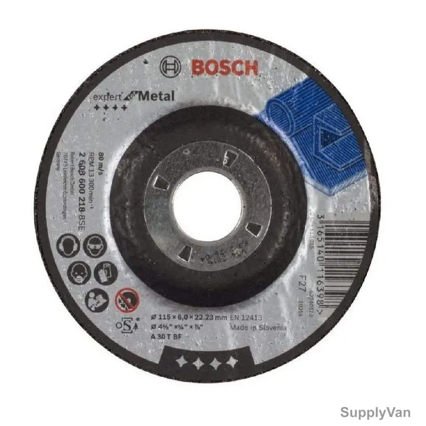 Bosch Metal Grinding Disc, 2608600218, 6MM Thk, 22.23MM Bore Dia x 115MM Dia