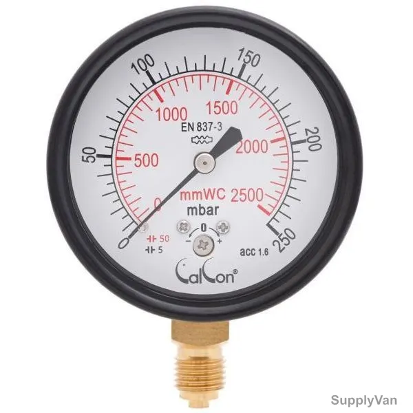 Calcon Capsule Pressure Gauge, CC9A, 63MM, 1/4 Inch, BSP, 0-250 Mbar