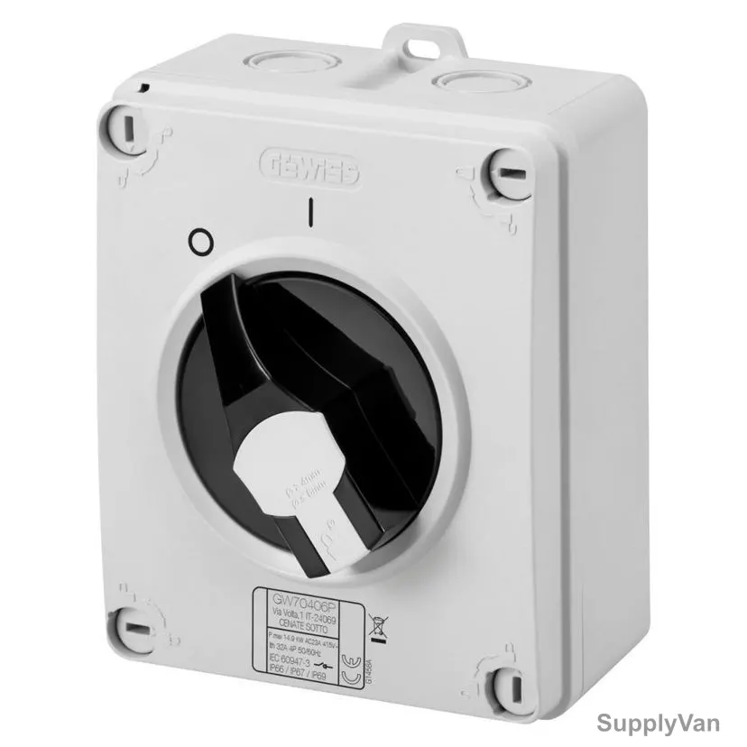Gewiss Rotary Isolator Switch, GW70418P, 70 RT HP Series, 4P, 25A, 125 x 150 x 75.5MM