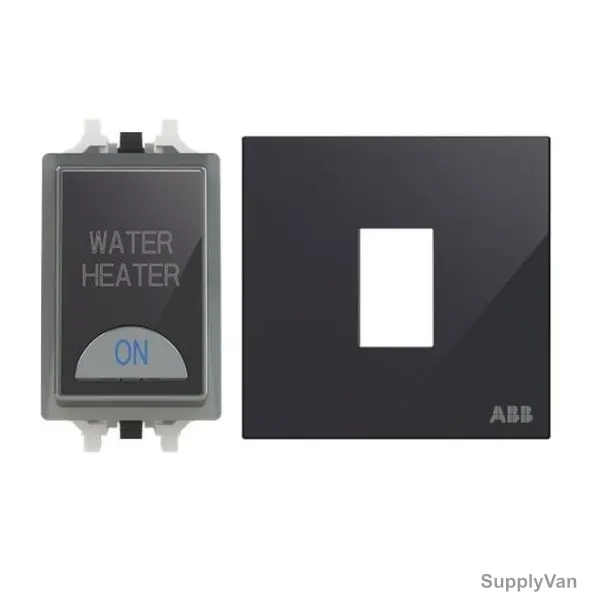 ABB Electrical Switch With LED and Rocker Switch Frame, AMD10920-BG+AMD5120-BG, Millenium, 1 Gang, 1 Way, 20A, Black Glass — image 1