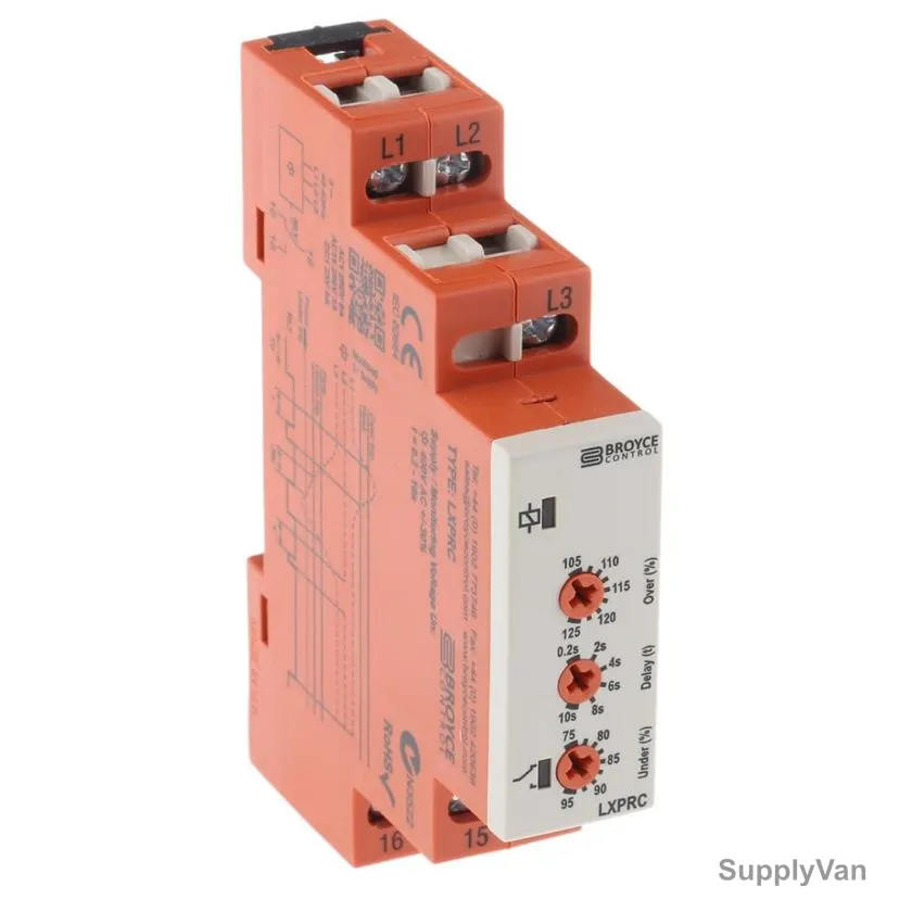 Broyce Control Voltage Monitoring Relay, LXPRC-400V, 1 Pole, 3 Phase, 8A, SPDT, DIN Rail