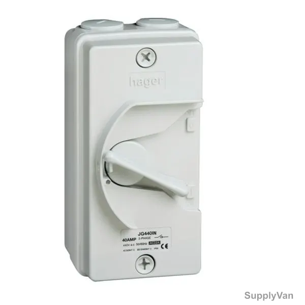 Hager Weatherproof Switch Isolator, JG232IN, 2P, IP66, 32A