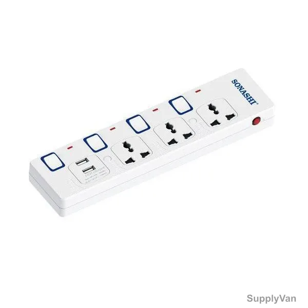 Sonashi 3 Way Extension Socket With Dual USB Port, SES-904U, 13A, 3 Mtrs — image 1