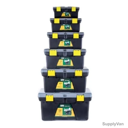 Uken Plastic Tool Box, 318P, 18.5 Inch, Soft Grip, Black/Yellow