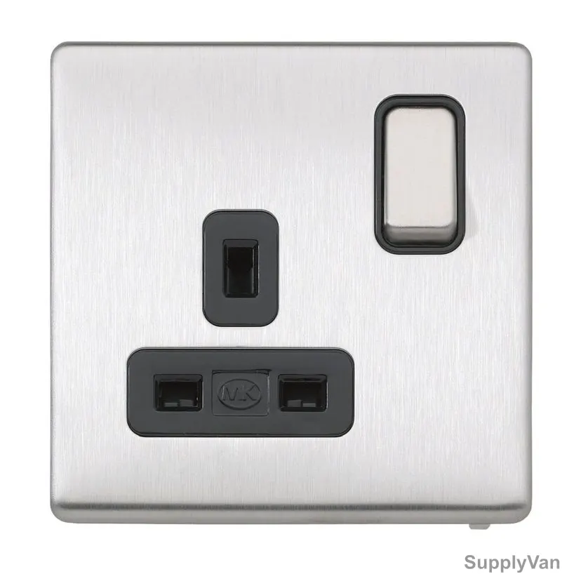 MK DP Dual Earth Switched Socket, K24357BSSB, 1 Gang, 13A, Brushed Stainless Steel — image 1