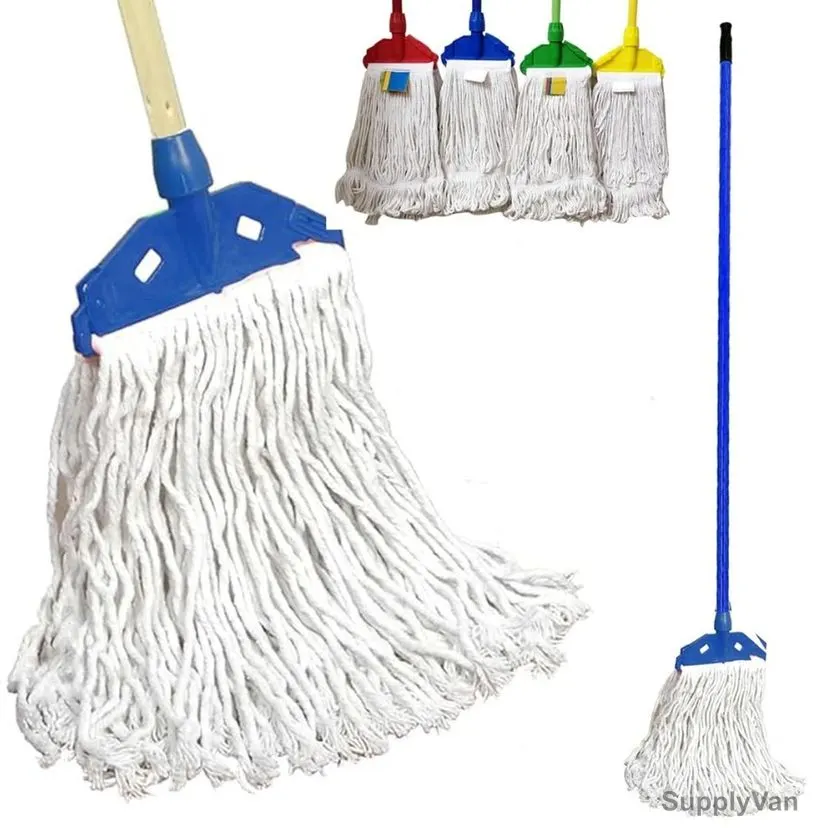 Swish Super Professional Cotton String Wet Mop With Wooden Handle, 450GM, White