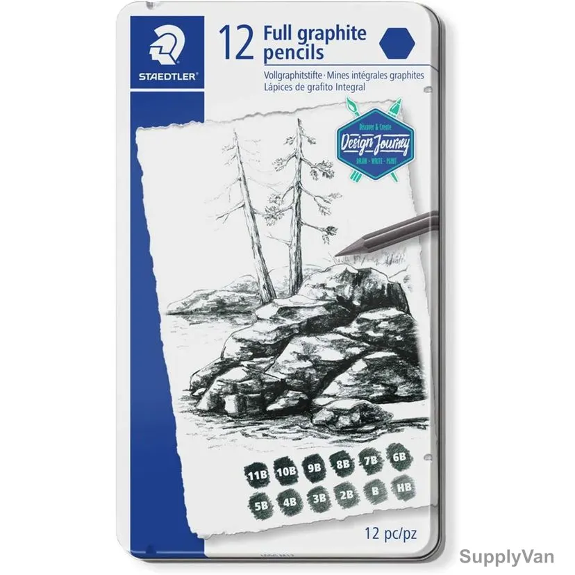 Staedtler Mars Lumograph Pure Graphite Pencil, ST-100G-M12, Black, 12 Pcs/Set