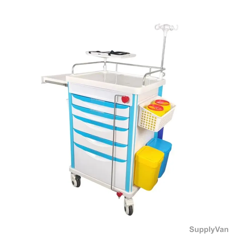 First-Aid Emergency Trolley, DW-M620T7A, ABS, 5 Drawers, White/Blue