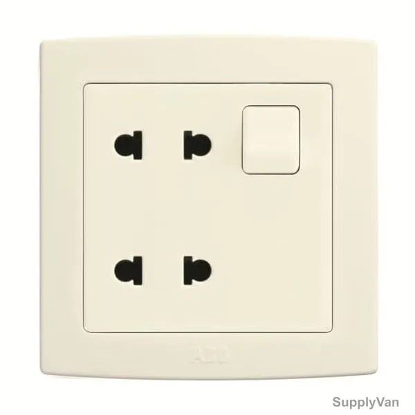 ABB Double Euro-American Switched Socket, AC222-82, Concept BS, 2 Gang, 250V, 10A, Ivory White
