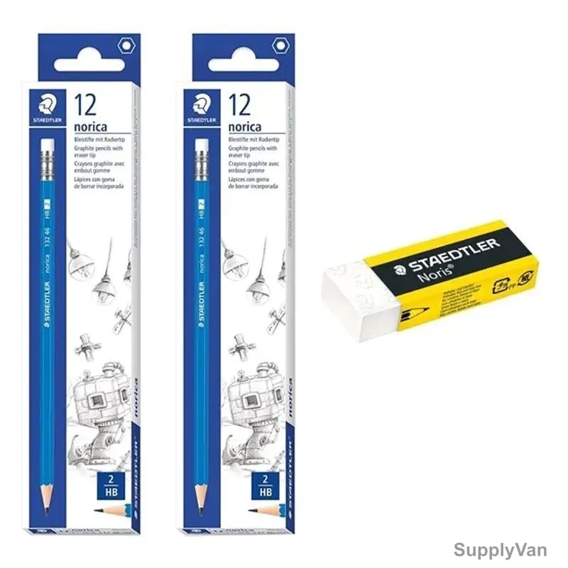 Staedtler Norica Pencil Set With Eraser, STP-PACK-142, Blue/White, 25 Pcs/Set