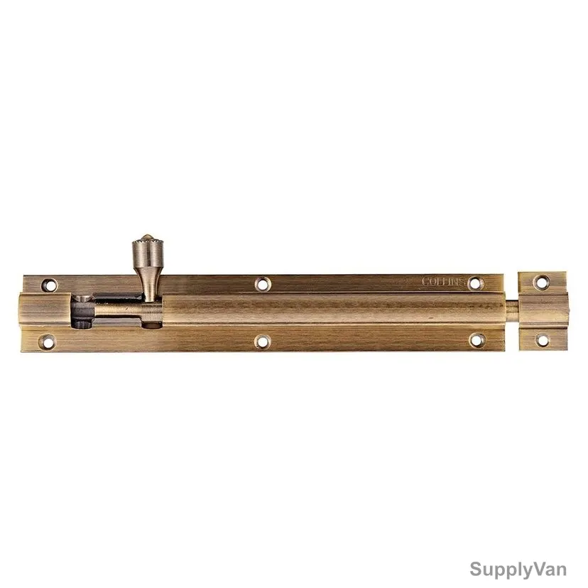 Collins Tower Bolt, 8x-10mm-AB, Antique Brass
