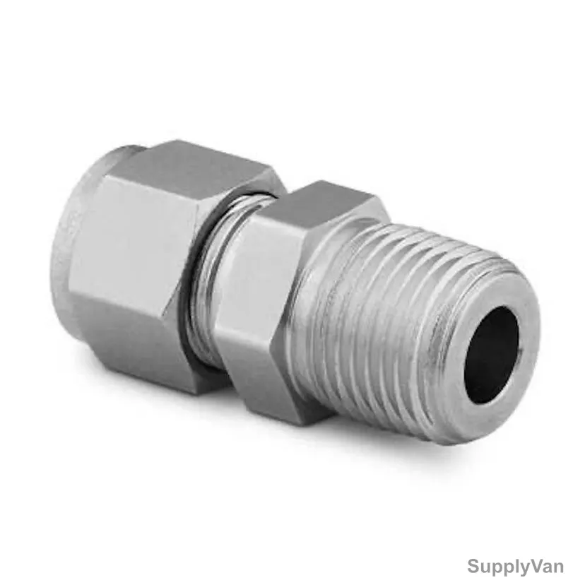 Tube Connector, Stainless Steel, 1/4 Inch MNPT, 12MM Length