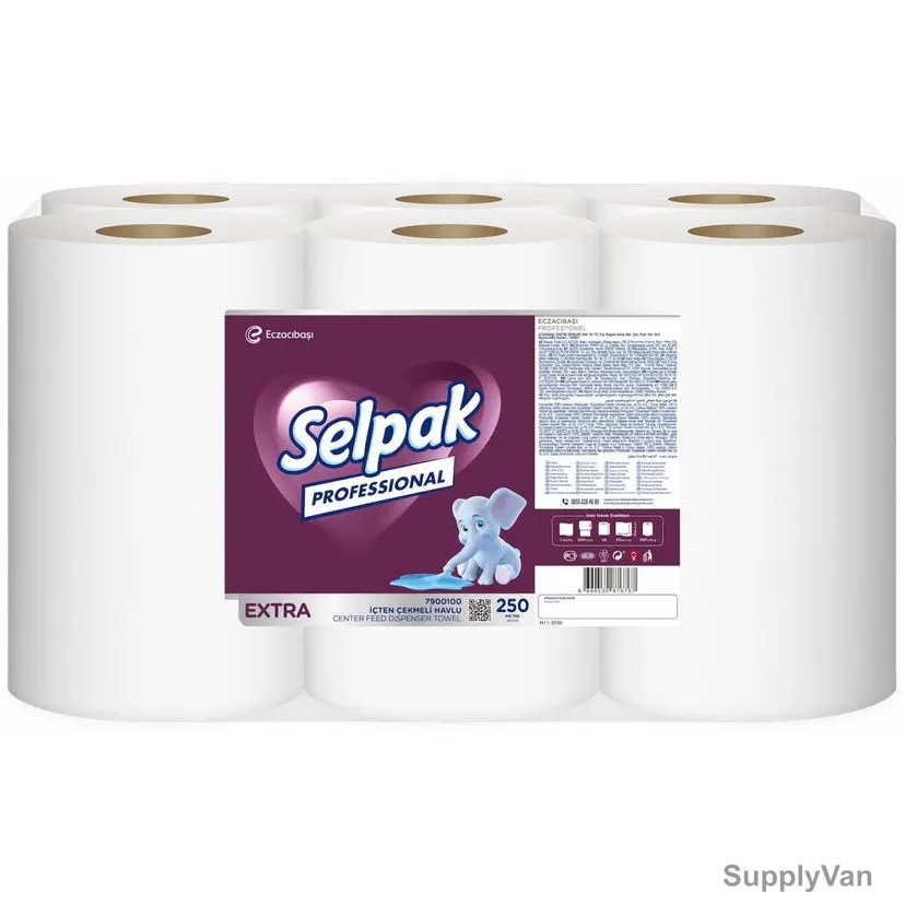 Selpak Professional Extra Center Feed Dispenser Towel, 1 Ply, 250 Mtrs Length, White, 6 Pcs/Pack