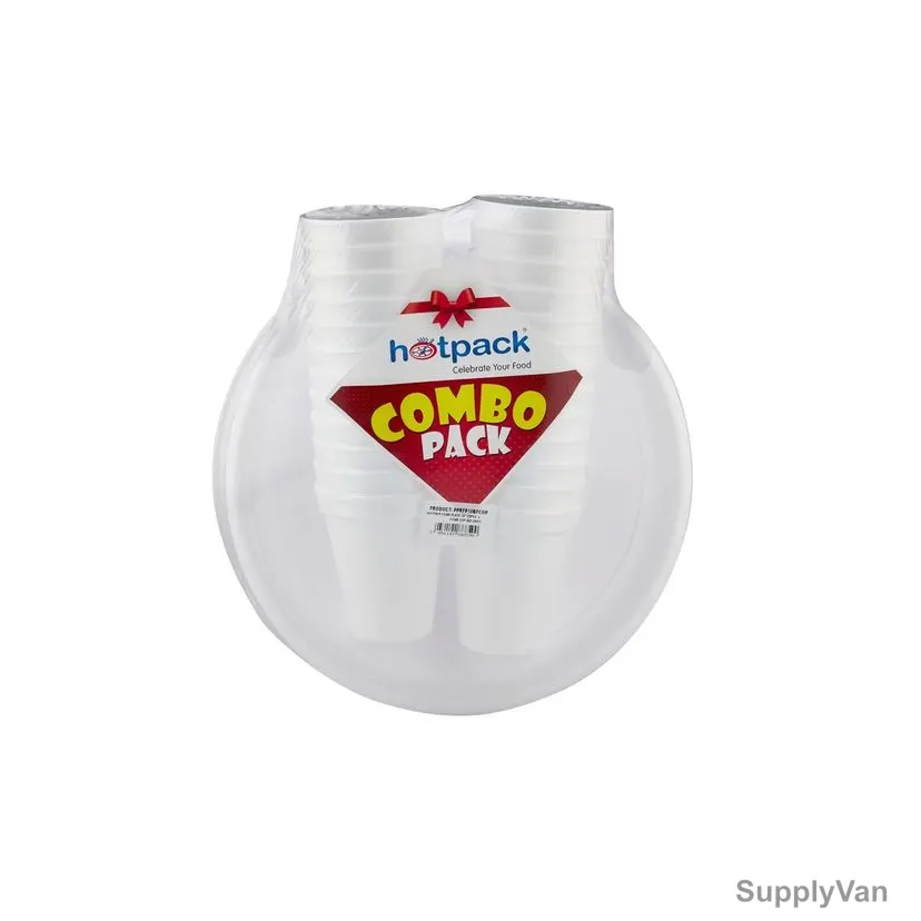 Hotpack Disposable Foam Plate and Cup Set, PPRFP10BFC6M, White, 50 Pcs/Set