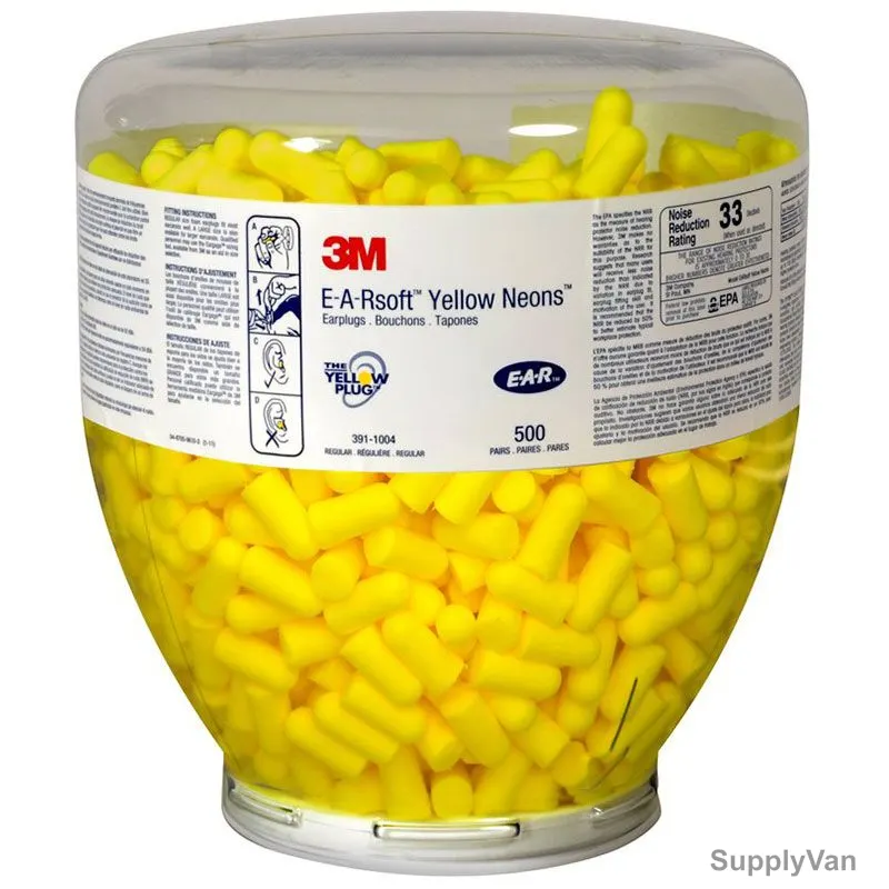3M Uncorded Earplug, 3M 391-1004, Yellow, PK500
