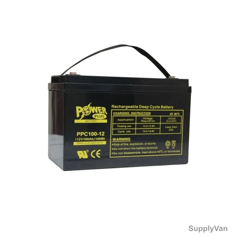 Powerplus Deepcycle Valve Regulated Seal Lead Acid Battery, PPC100-12, 12V, 100Ah