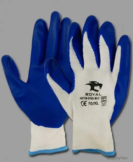 Royal Nylon/Splander Liner Nitrile Coated Safety Gloves, N3102, XL, Blue