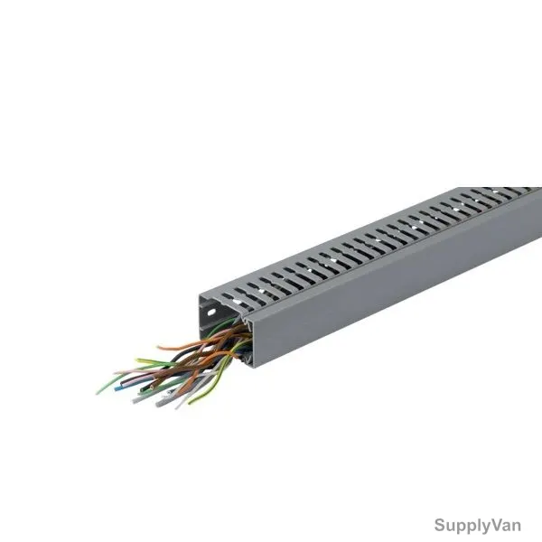 Hager Slotted Panel Trunking, BA7A25040, PVC, 25MM Height x 40MM Width, 2 Mtrs Length, Stone Grey
