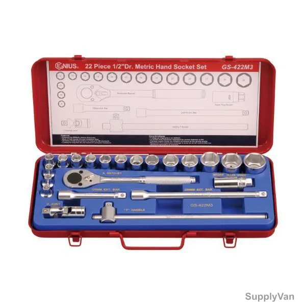 Genius Metric Hand Socket Set, GS-422M3, 22PCS