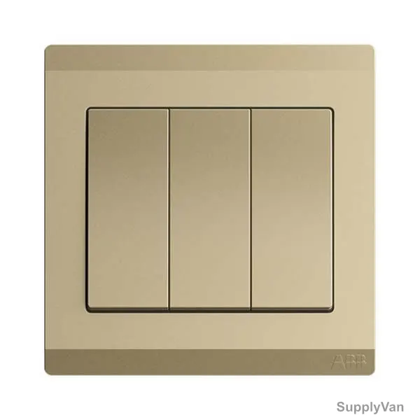 Abb Electrical Switch, BL107-PG, Inora, 3 Gang, 2 Way, 10AX, Royal Gold — image 1